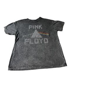 Pink‎ Floyd T Shirt Gray Mineral Wash Rhinestone Embellished Band Tee